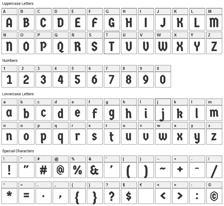 Germania One Font Character Map