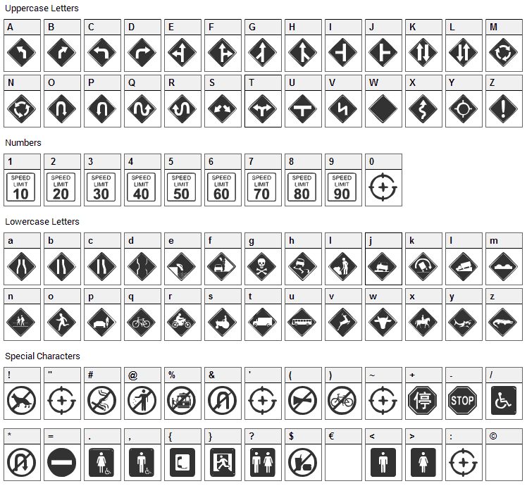 GG SignDings Font Character Map