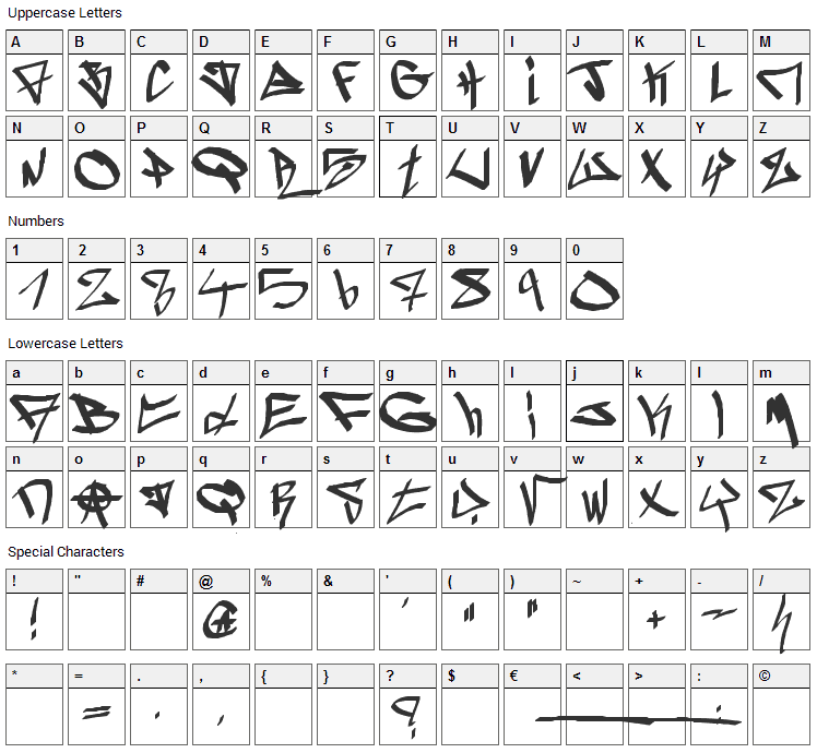 Ghetto-blasterz Font Character Map