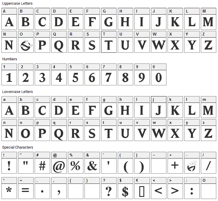 Ghostbusters Font Character Map