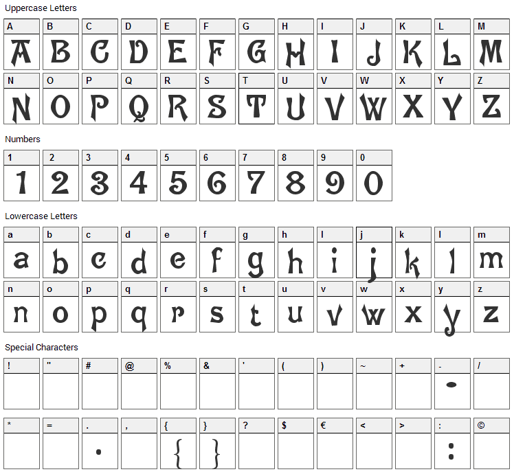 Ghostly Font Character Map