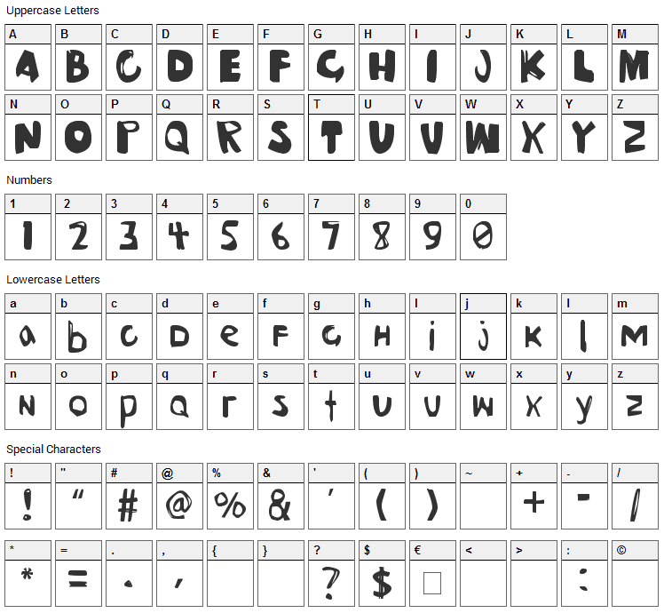 Ghosts Font Character Map