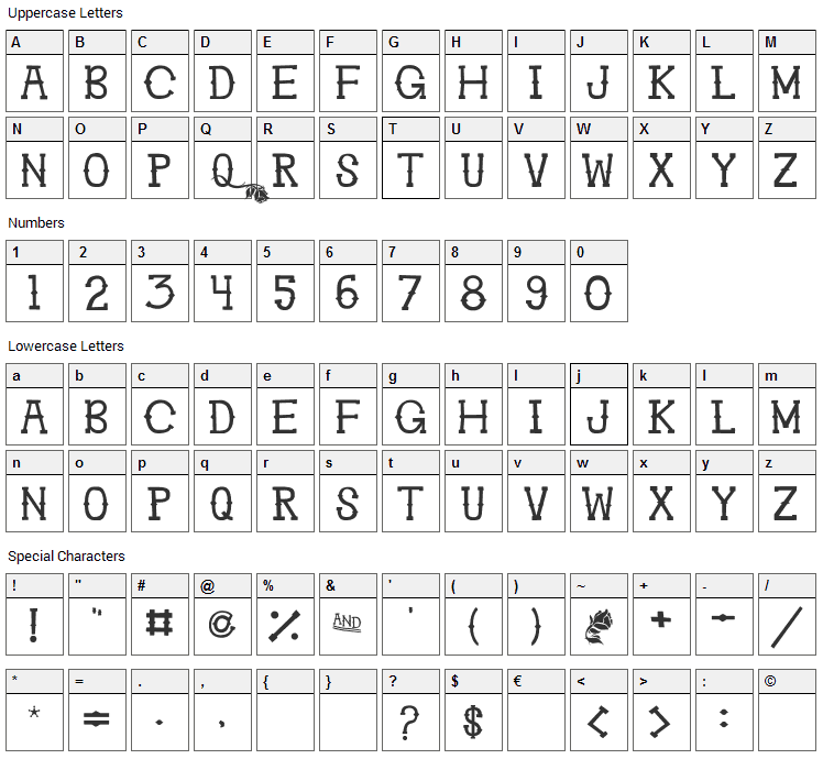 Ghosttown BC Font Character Map