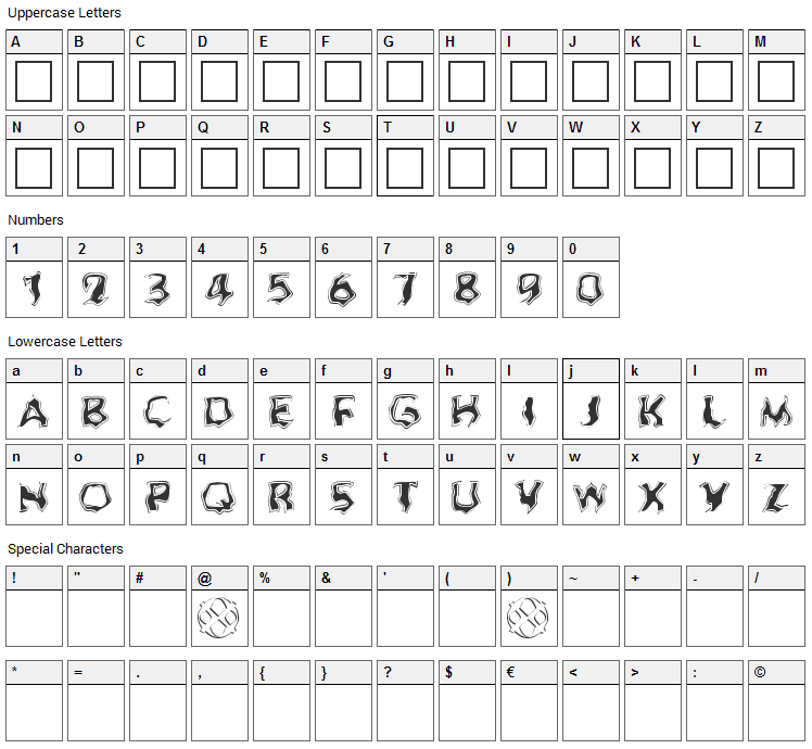 Ghoul Font Character Map