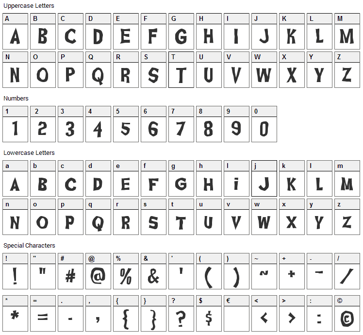 Ghoulish Fright Font Character Map