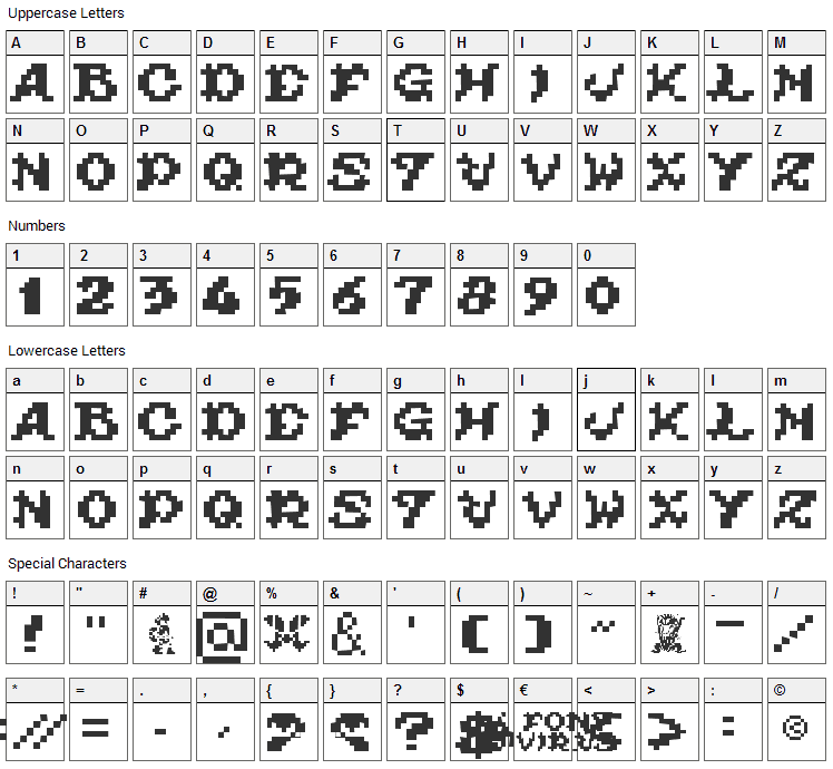 Ghouls Ghosts and Goblins Font Character Map