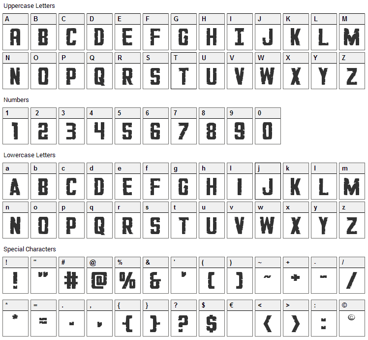 G.I. Incognito Font Character Map