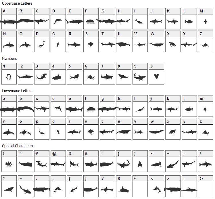 Giants of the Sea Font Character Map