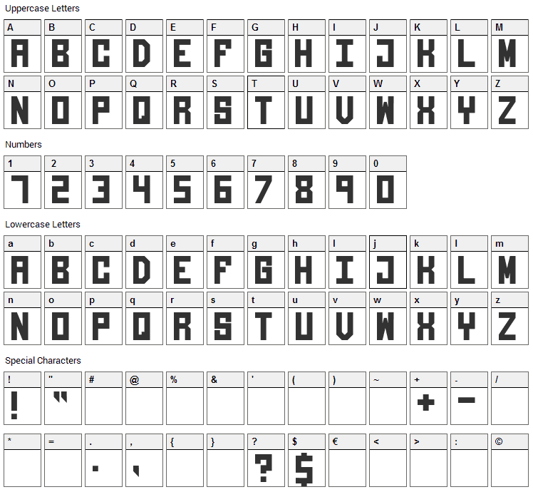 Giantypo Font Character Map