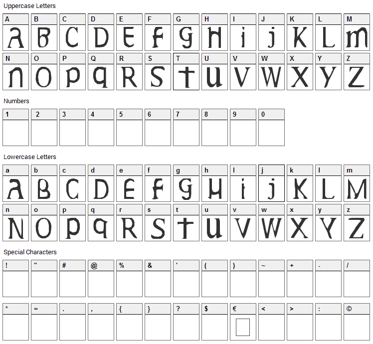 Gideon Plexus Font Character Map