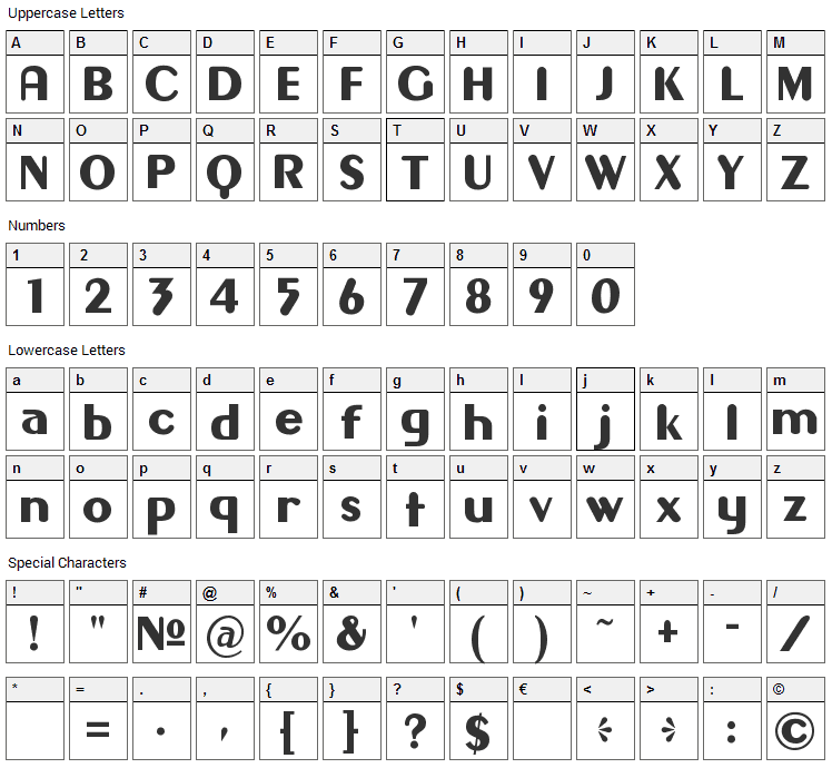 Gilgongo Font Character Map
