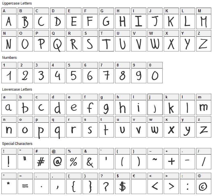 Gilles Comic Handwriting Font Character Map