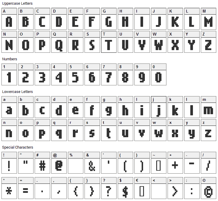 Gimenells Font Character Map