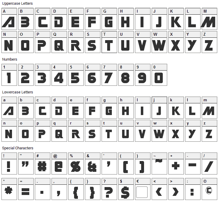 Gin Rai Font Character Map