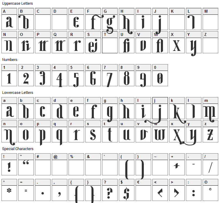Ginebra Bolds Font Character Map
