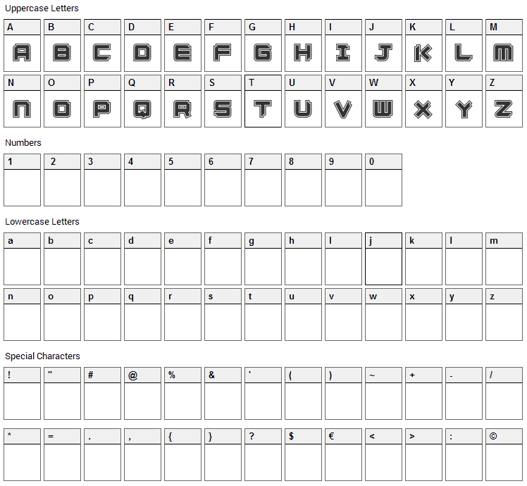 Ginza Font Character Map