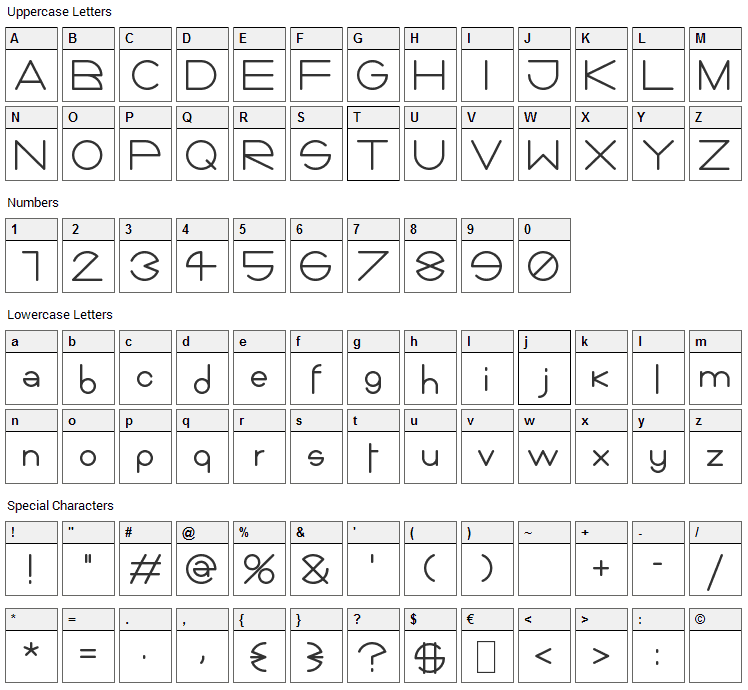 Giorgino Font Character Map