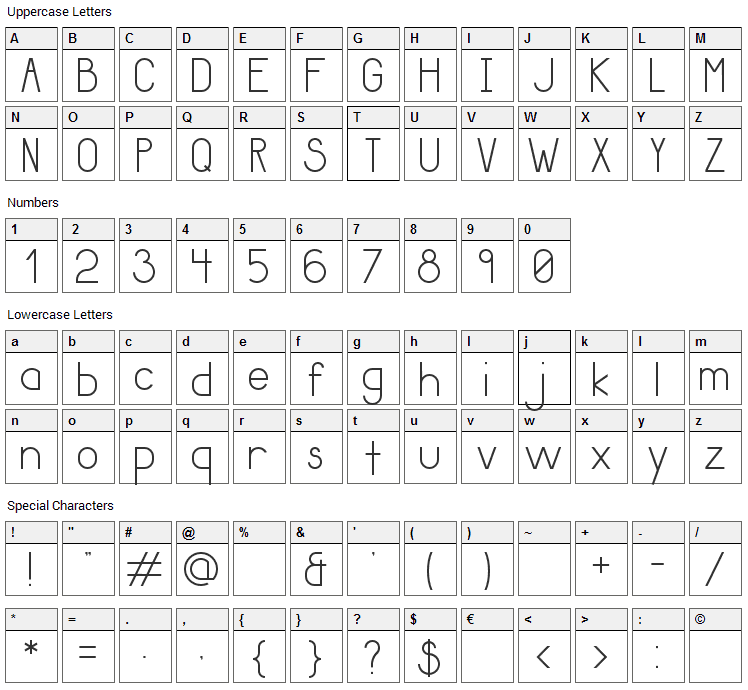 Giraffe Font Character Map