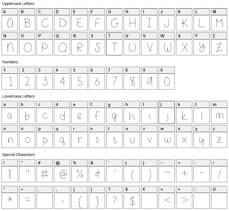 Girl Next Door Font Character Map