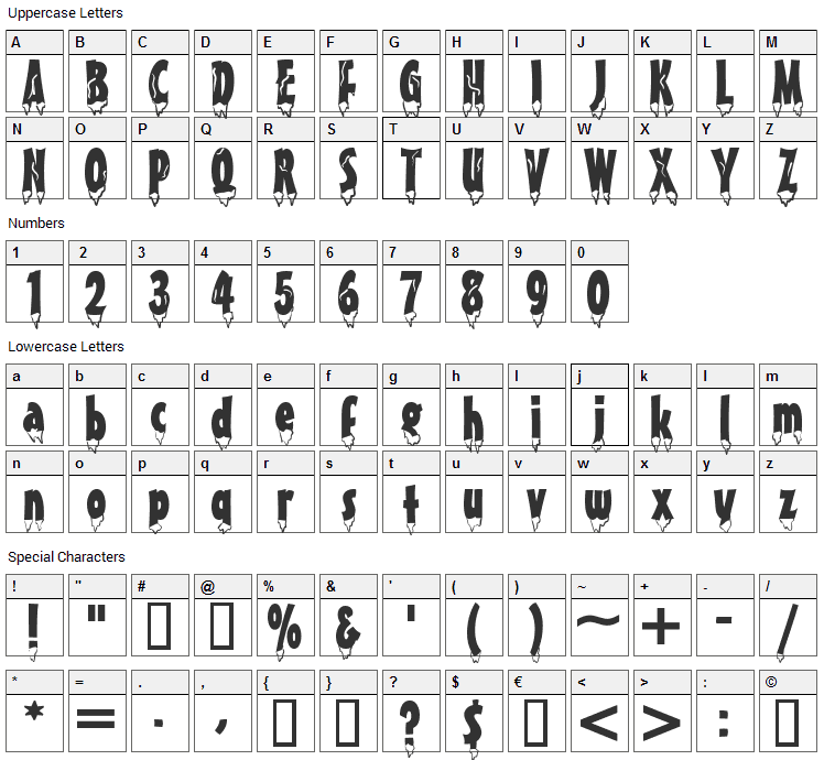 Givre Font Character Map
