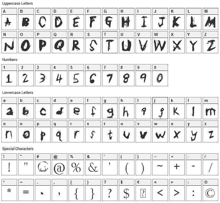 GL Scratchy Font Character Map