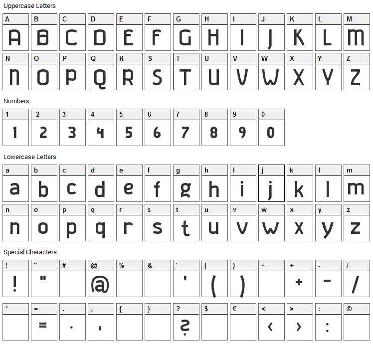 Gladatur Rum Font Character Map