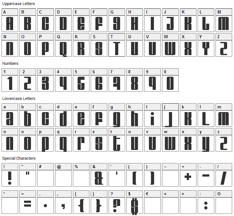 Glare Font Character Map