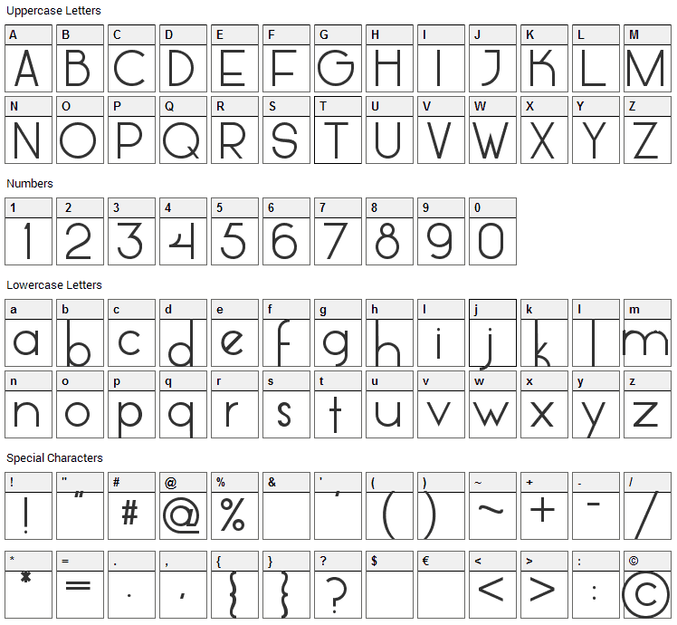 Glasket Font Character Map