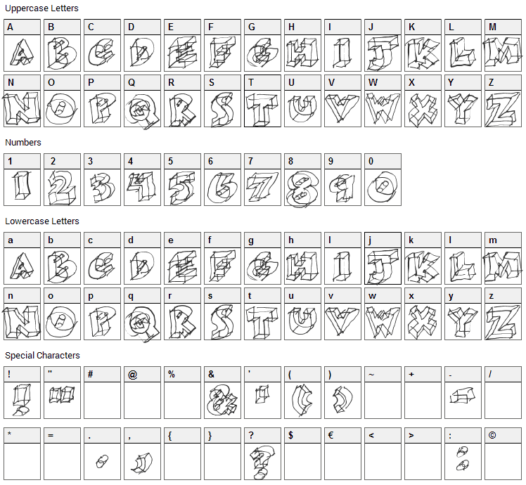 Glass Font Character Map