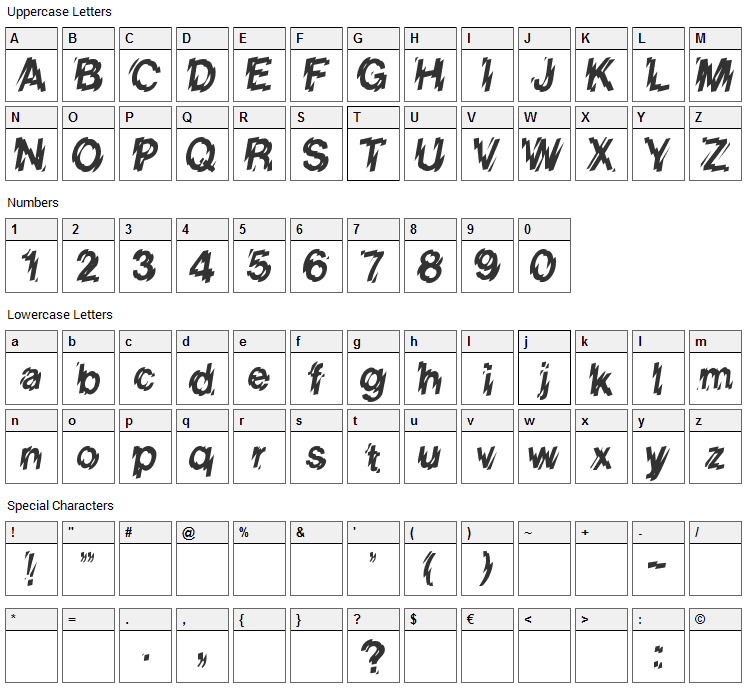 Glass Houses Font Character Map