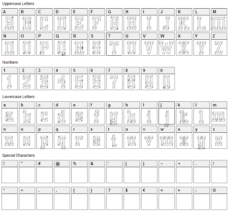 GlassBlocks Font Character Map