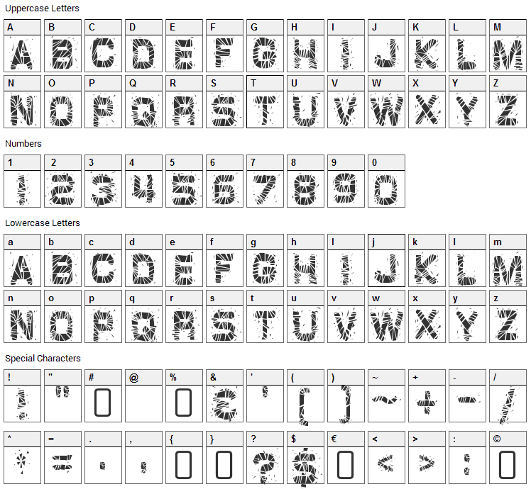 GlazKrak Font Character Map