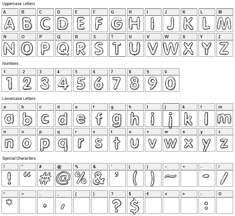 Glimstick Font Character Map