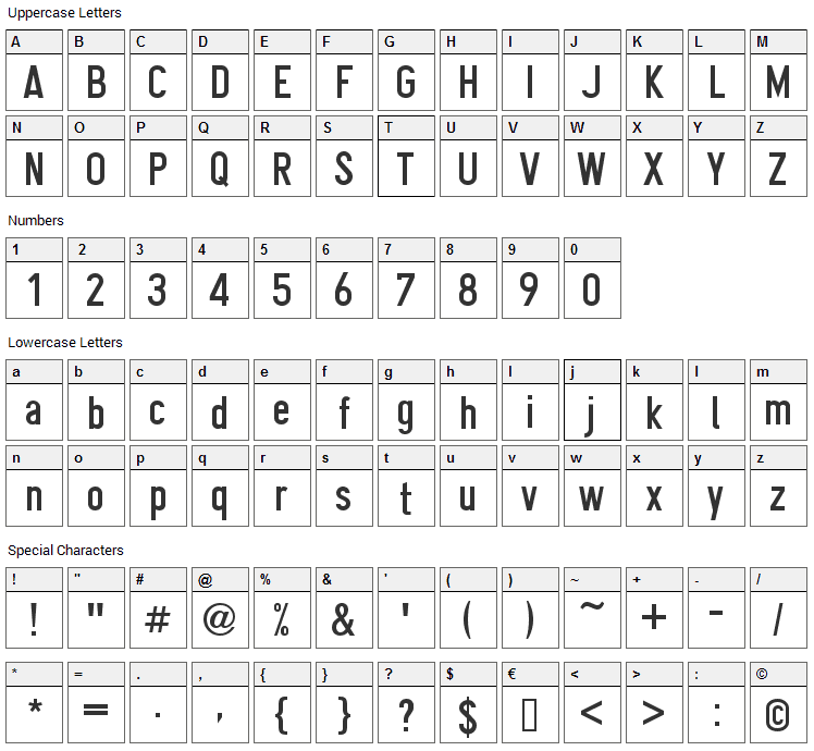 Gliscor Gothic Font Character Map