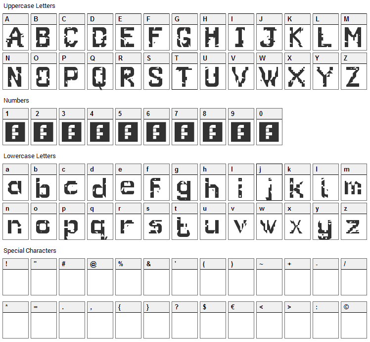Glitch Font Character Map