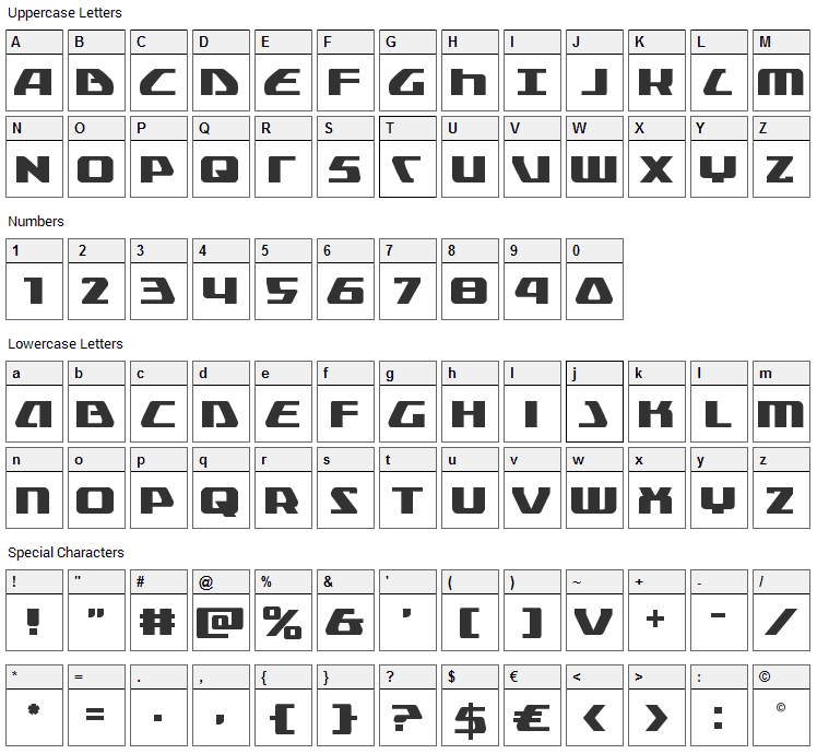 Global Dynamics Font Character Map