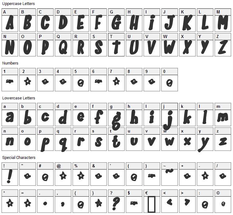 Gloo-Gun Font Character Map