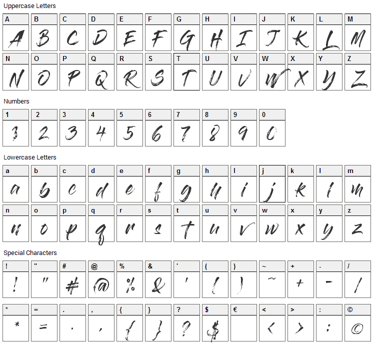 Gloss And Bloom Font Character Map