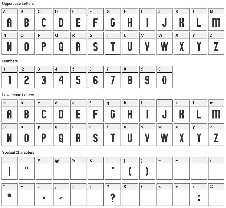 GM Exp Font Character Map