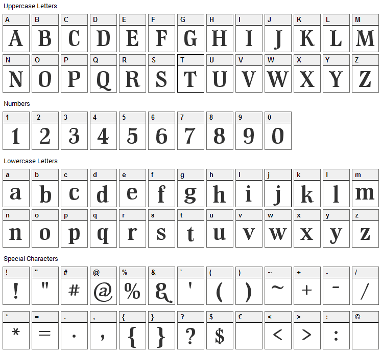 GM Hiptop Font Character Map