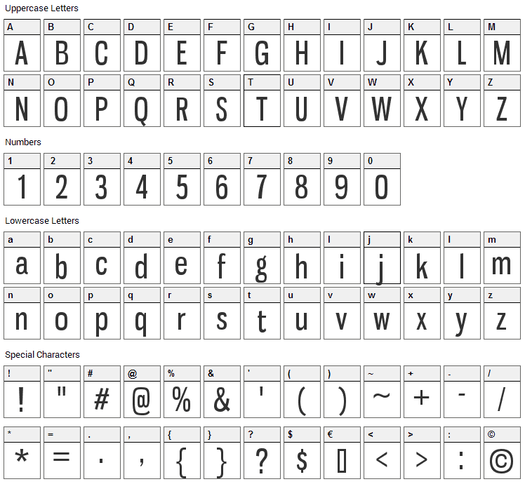 Gnuolane Font Character Map