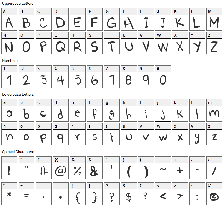 Go Boom! Font Character Map