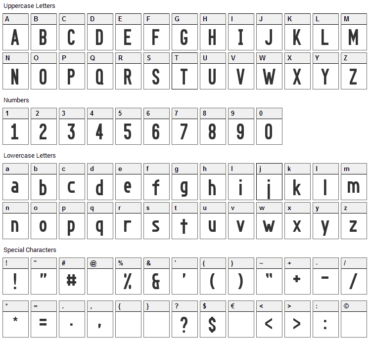 Go Long Font Character Map