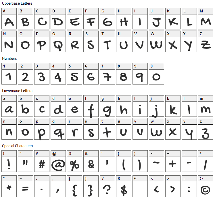 Gochi Hand Font Character Map