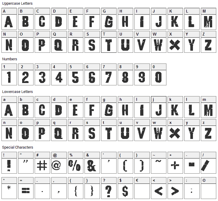 Godzilla Font Character Map