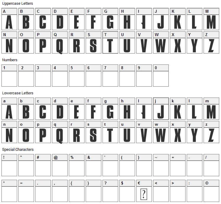 Godzilla vs Kong Font Character Map