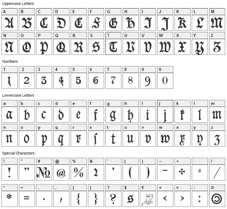 Goeschen Fraktur Font Character Map