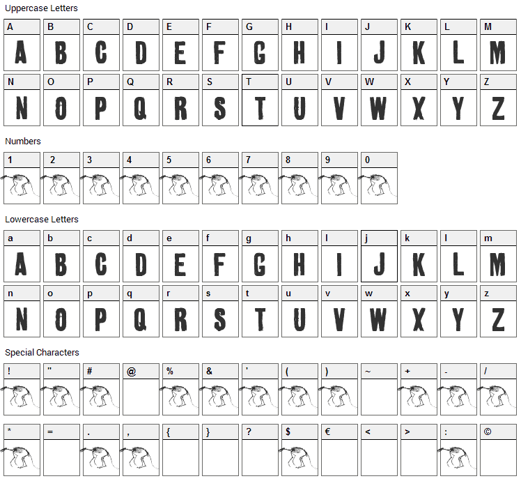 Golden 0 Pony Font Character Map