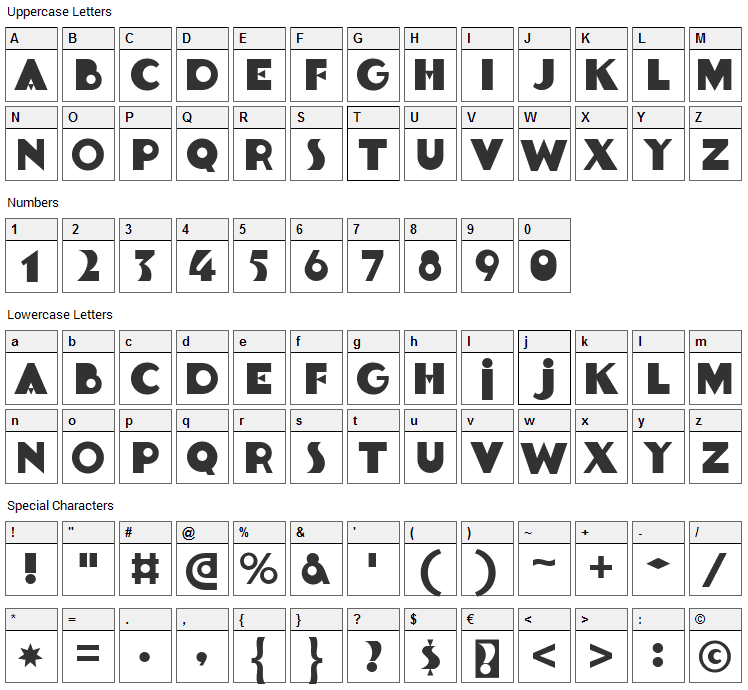 Goldsaber Font Character Map