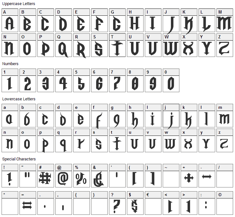 Golgotha Font Character Map